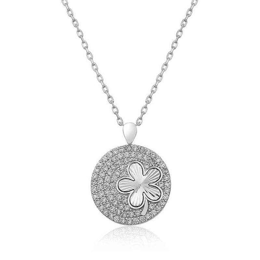 Zircon Stone Clover Women's Silver Necklace