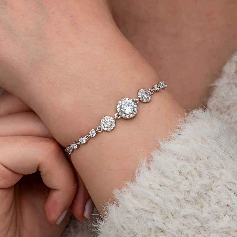 Zircon Stone Round Women's Silver Bracelet