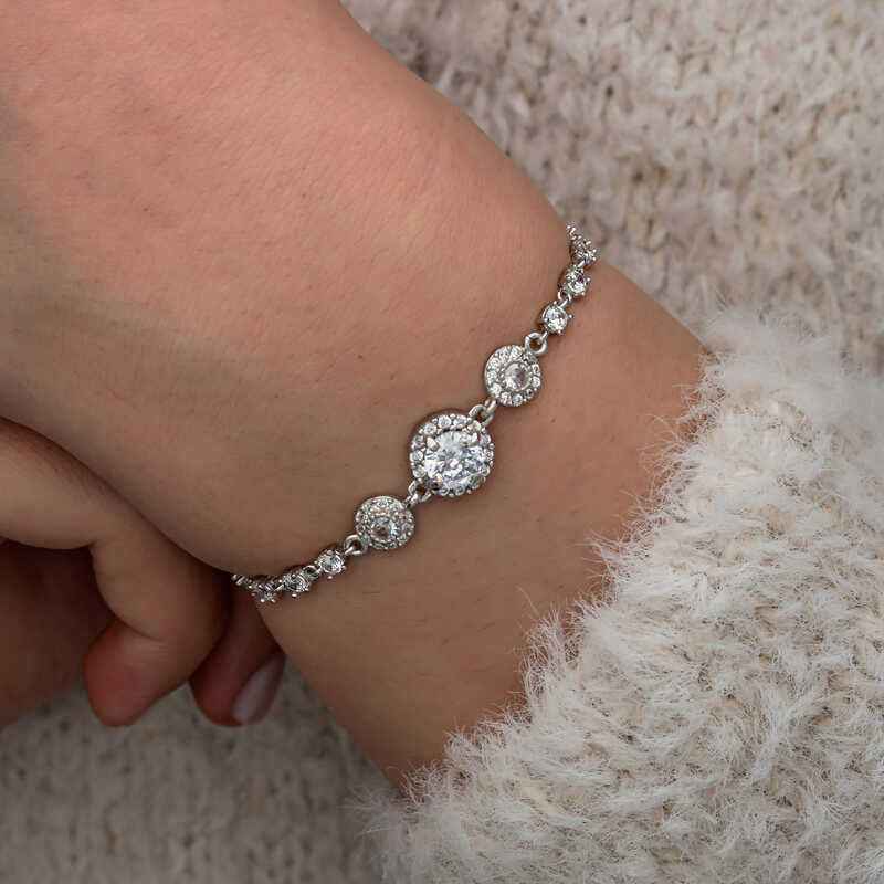 Zircon Stone Round Women's Silver Bracelet