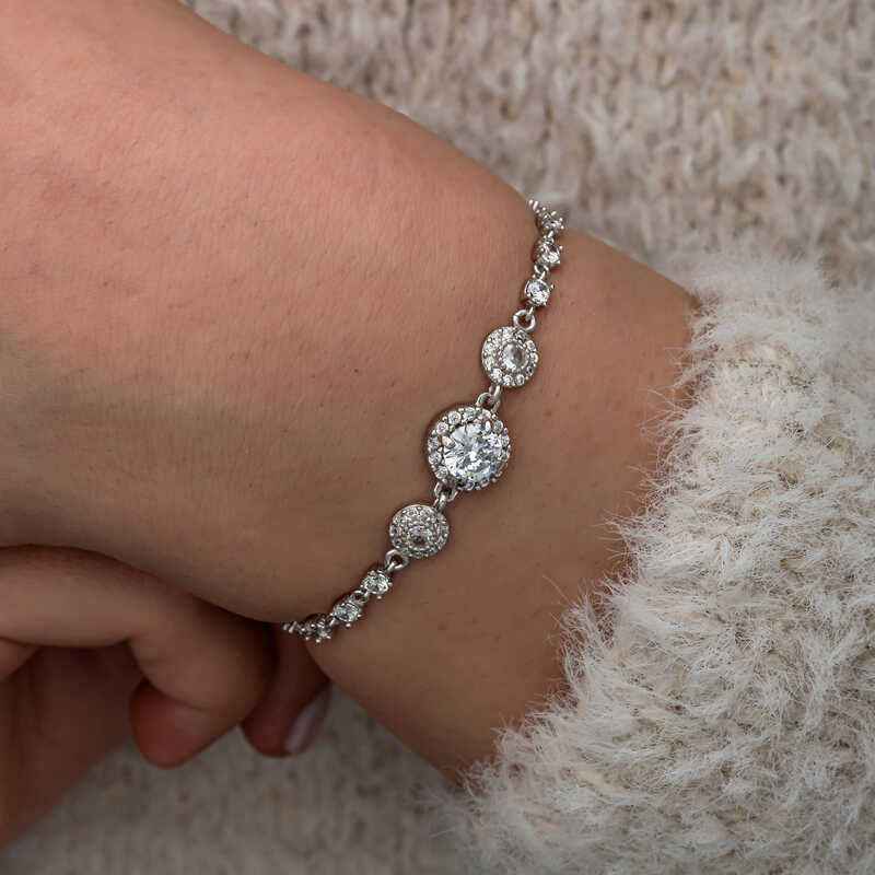 Zircon Stone Round Women's Silver Bracelet