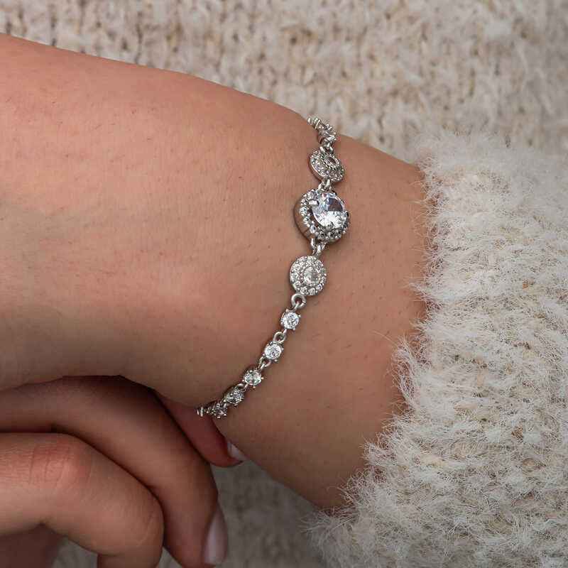 Zircon Stone Round Women's Silver Bracelet