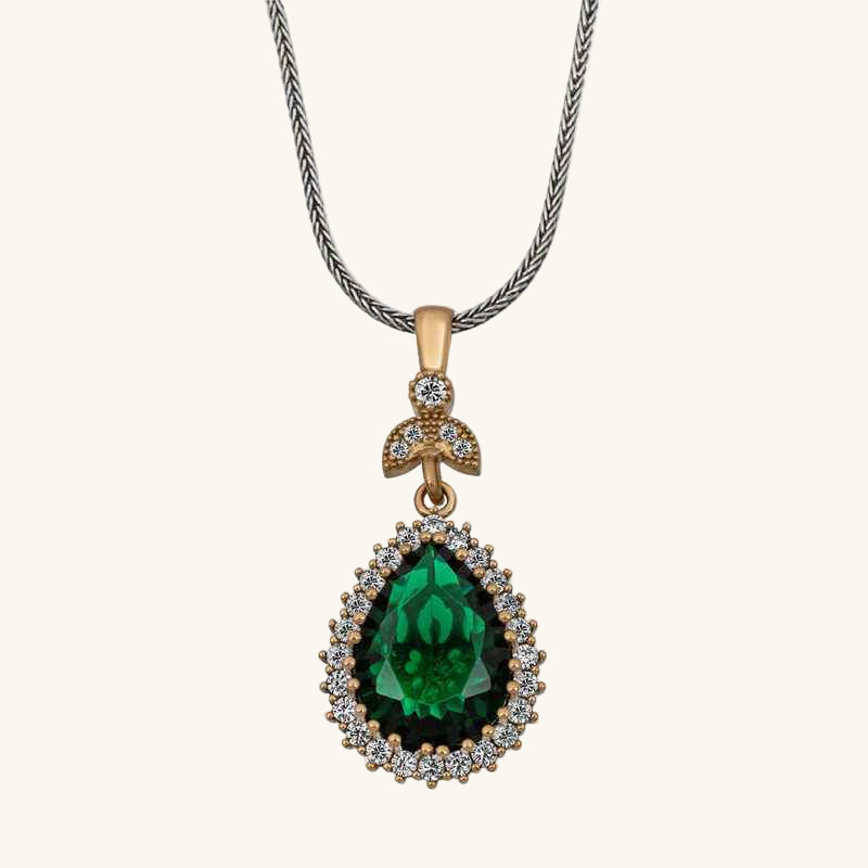 Emerald Stone Hurrem Women's Silver Necklace