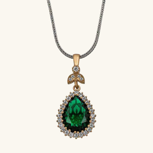Emerald Stone Hurrem Women's Silver Necklace