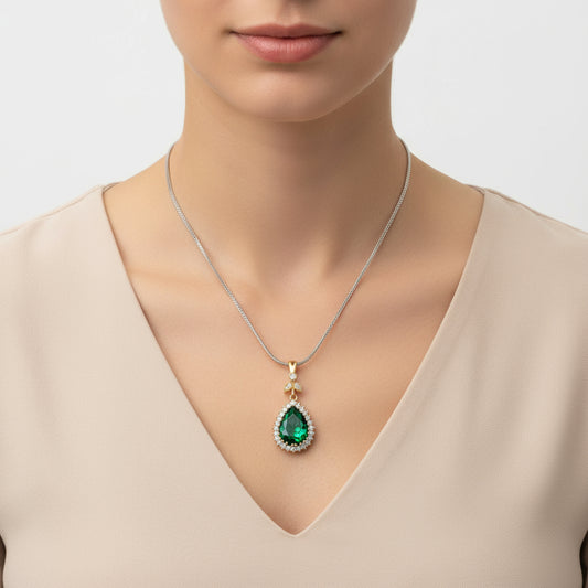 Emerald Stone Women's Silver Necklace