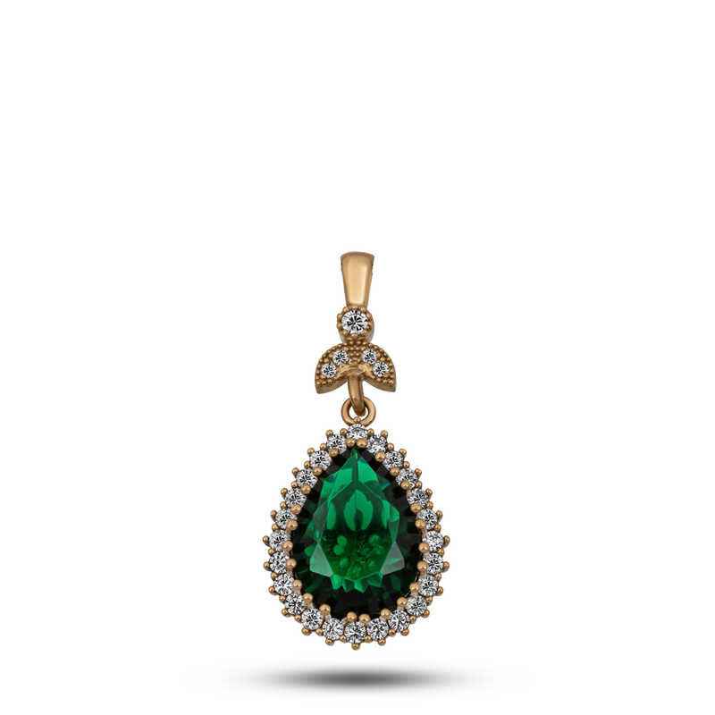 Emerald Stone Hurrem Women's Silver Pendant