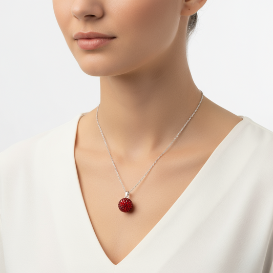 Red Crystal Stone Women's Silver Necklace