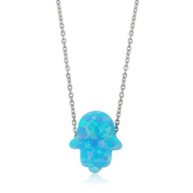 Blue Opal Hamsa Women's Silver Necklace