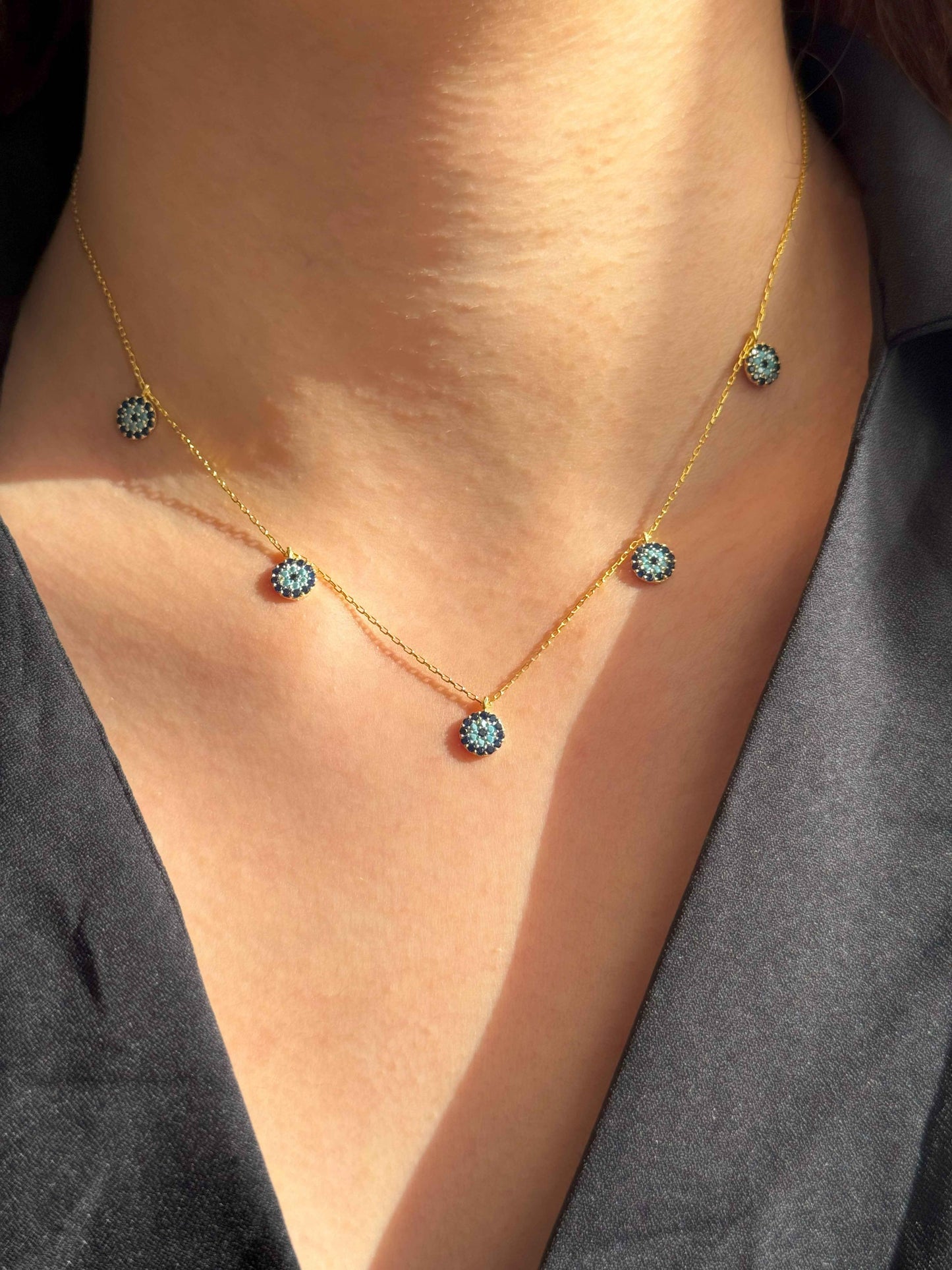 5 Navy Turquoise Navy Circle Silver Necklace