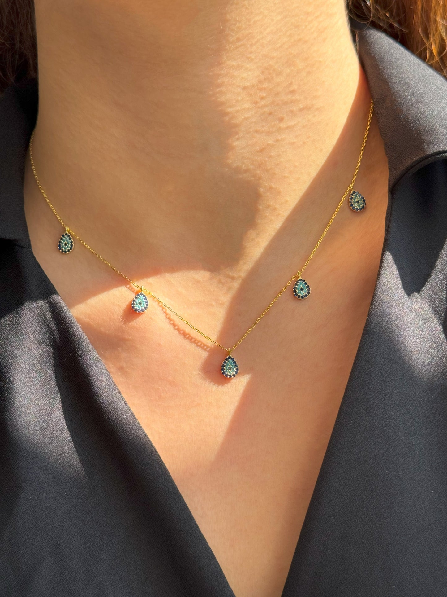 5 Navy Turquoise Navy Drop Silver Necklace