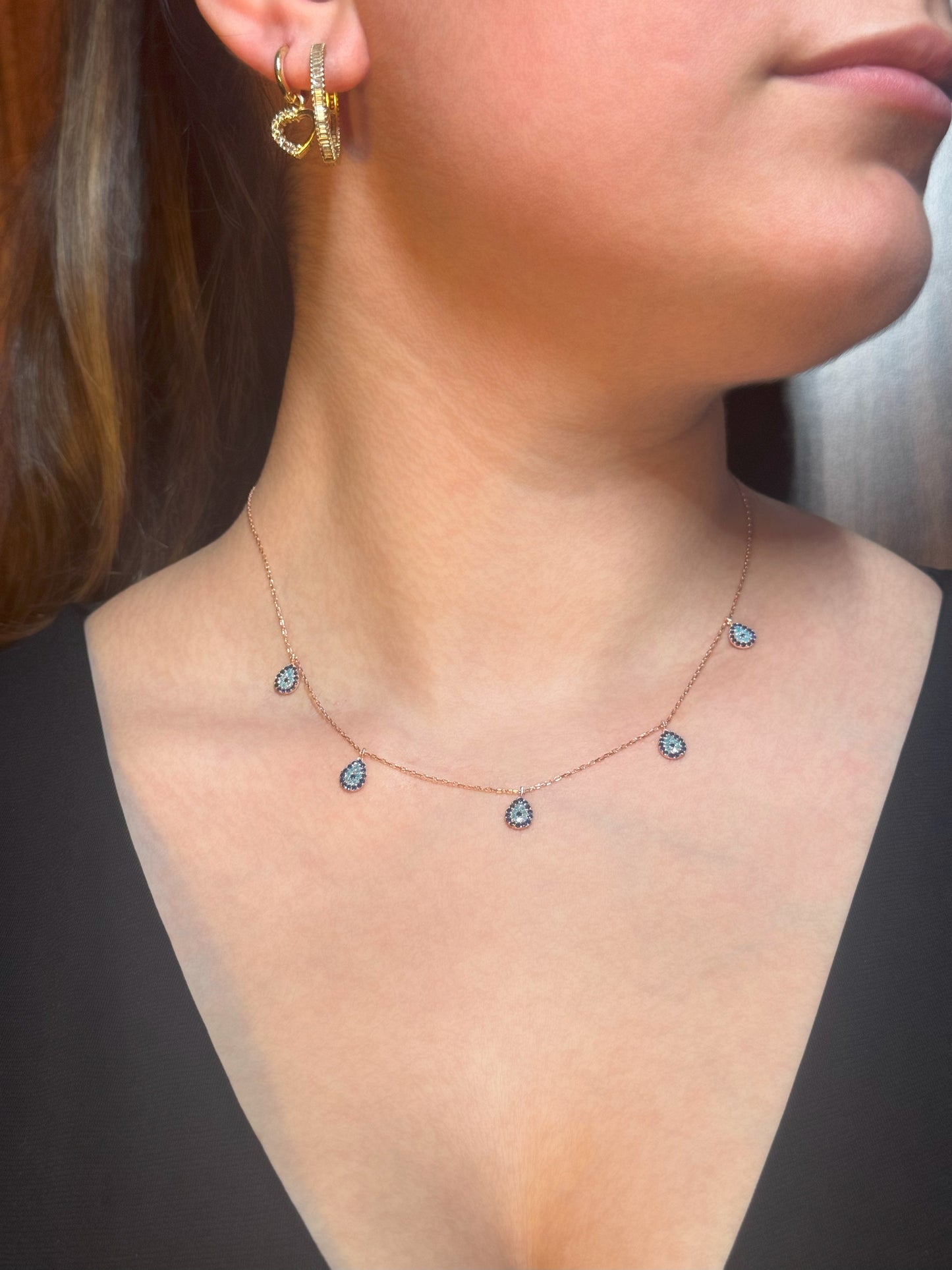 5 Navy Turquoise Navy Drop Silver Necklace