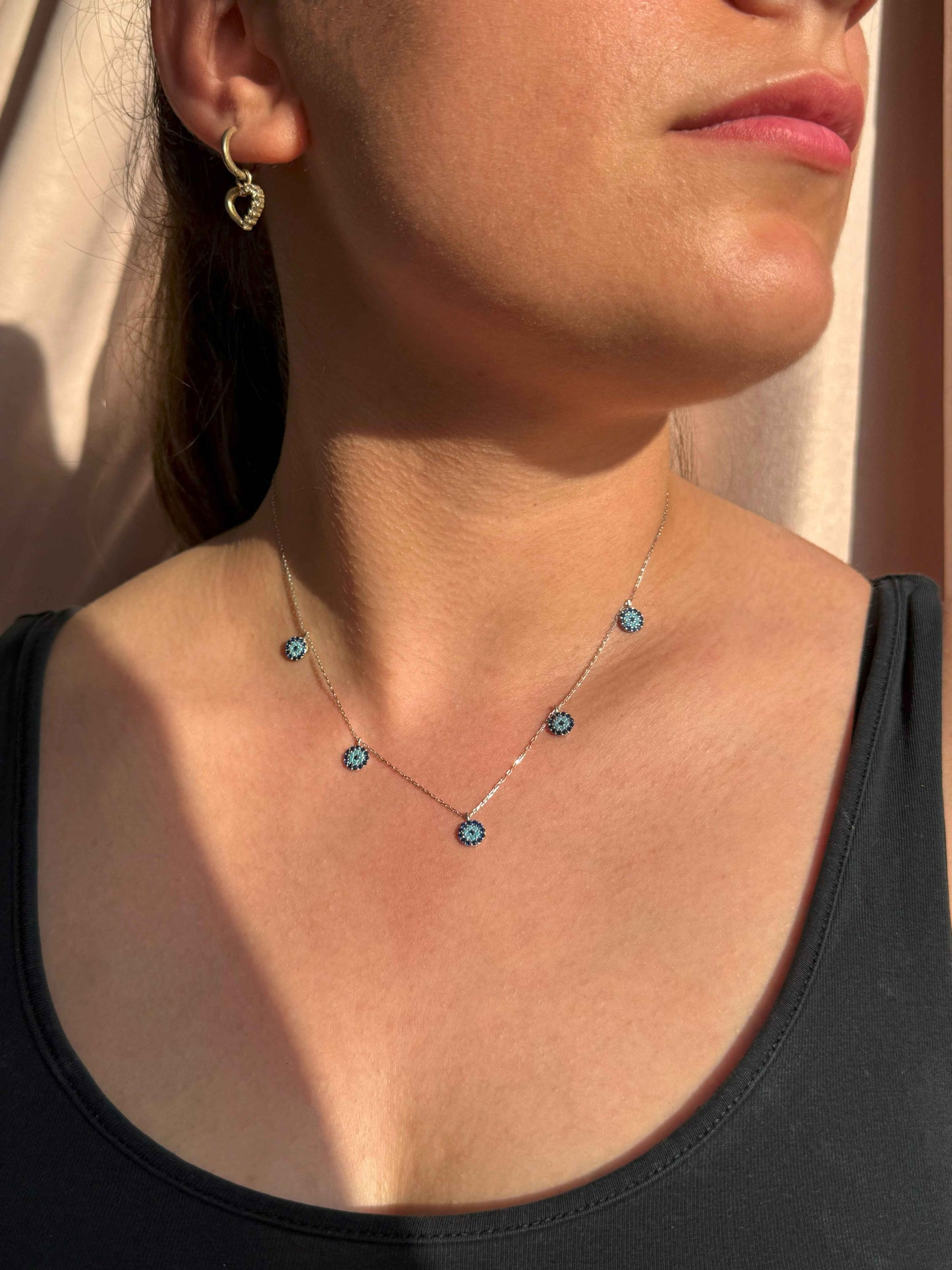 5 Navy Turquoise Navy Circle Silver Necklace