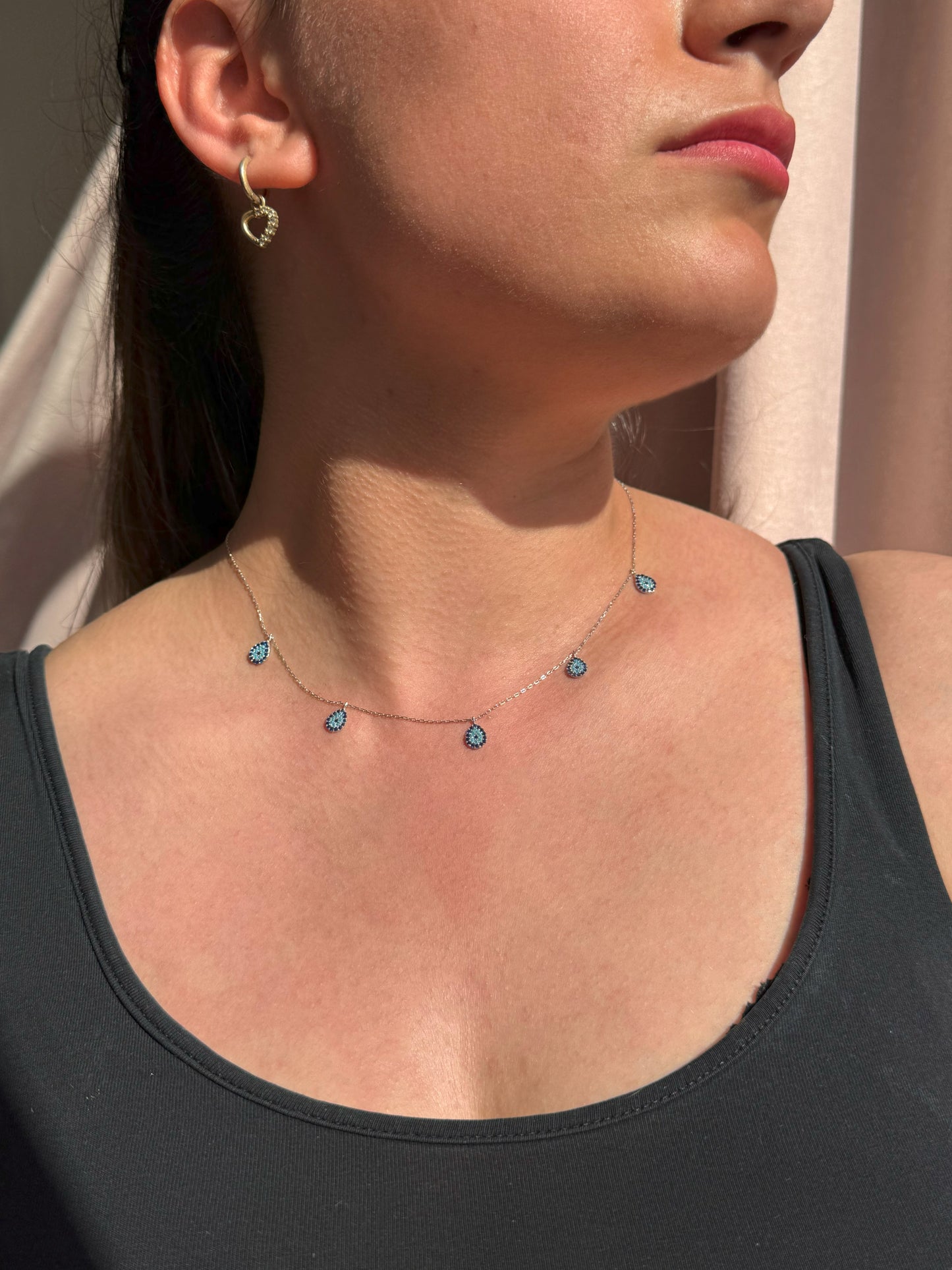 5 Navy Turquoise Navy Drop Silver Necklace