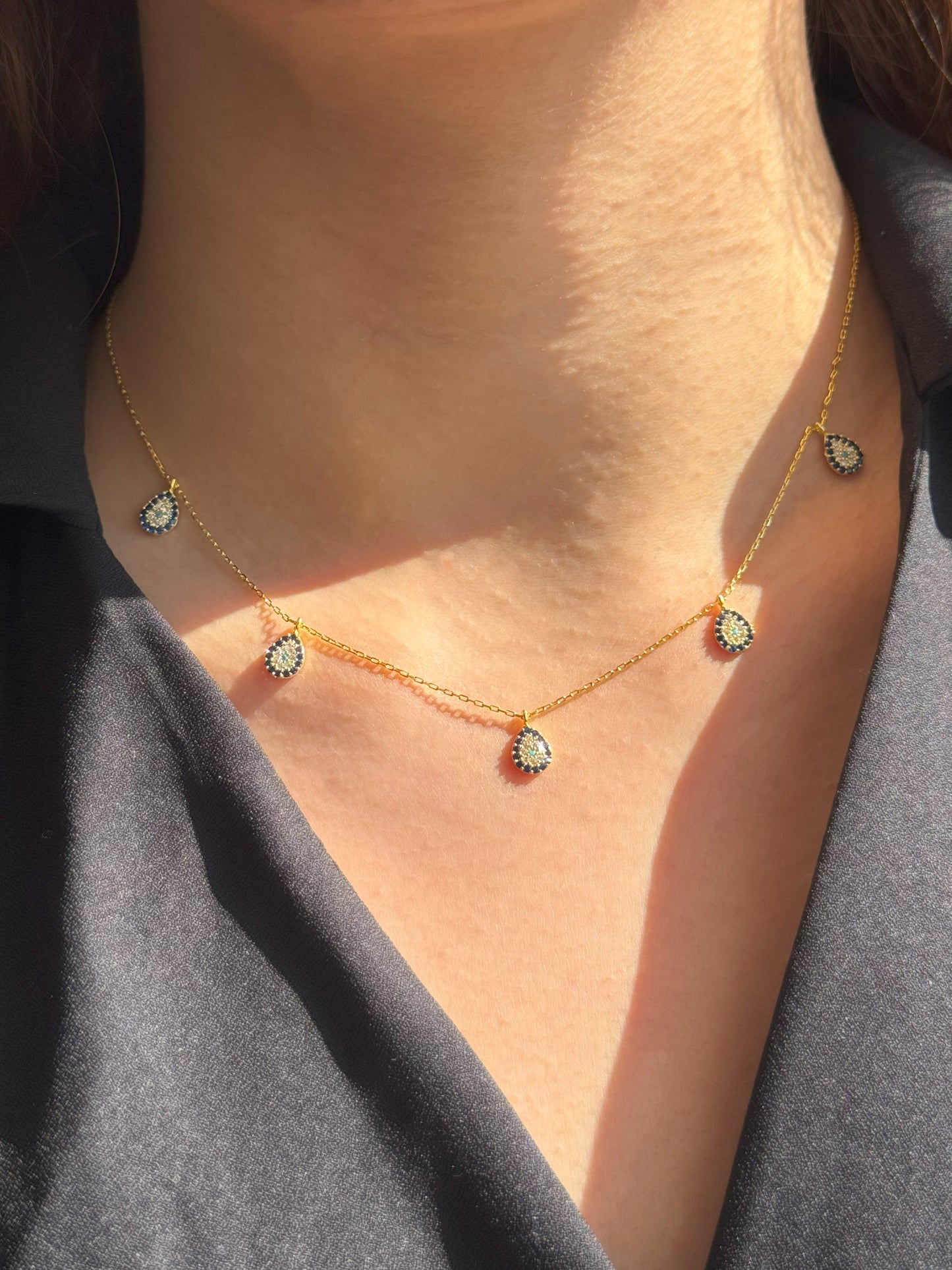 5 Navy White Turquoise Drop Silver Necklace