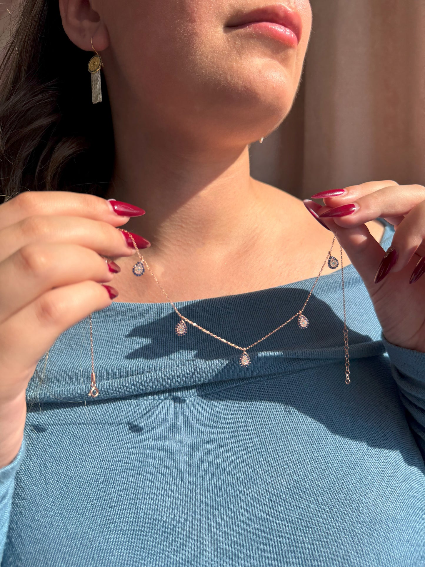 5 Navy White Turquoise Drop Silver Necklace