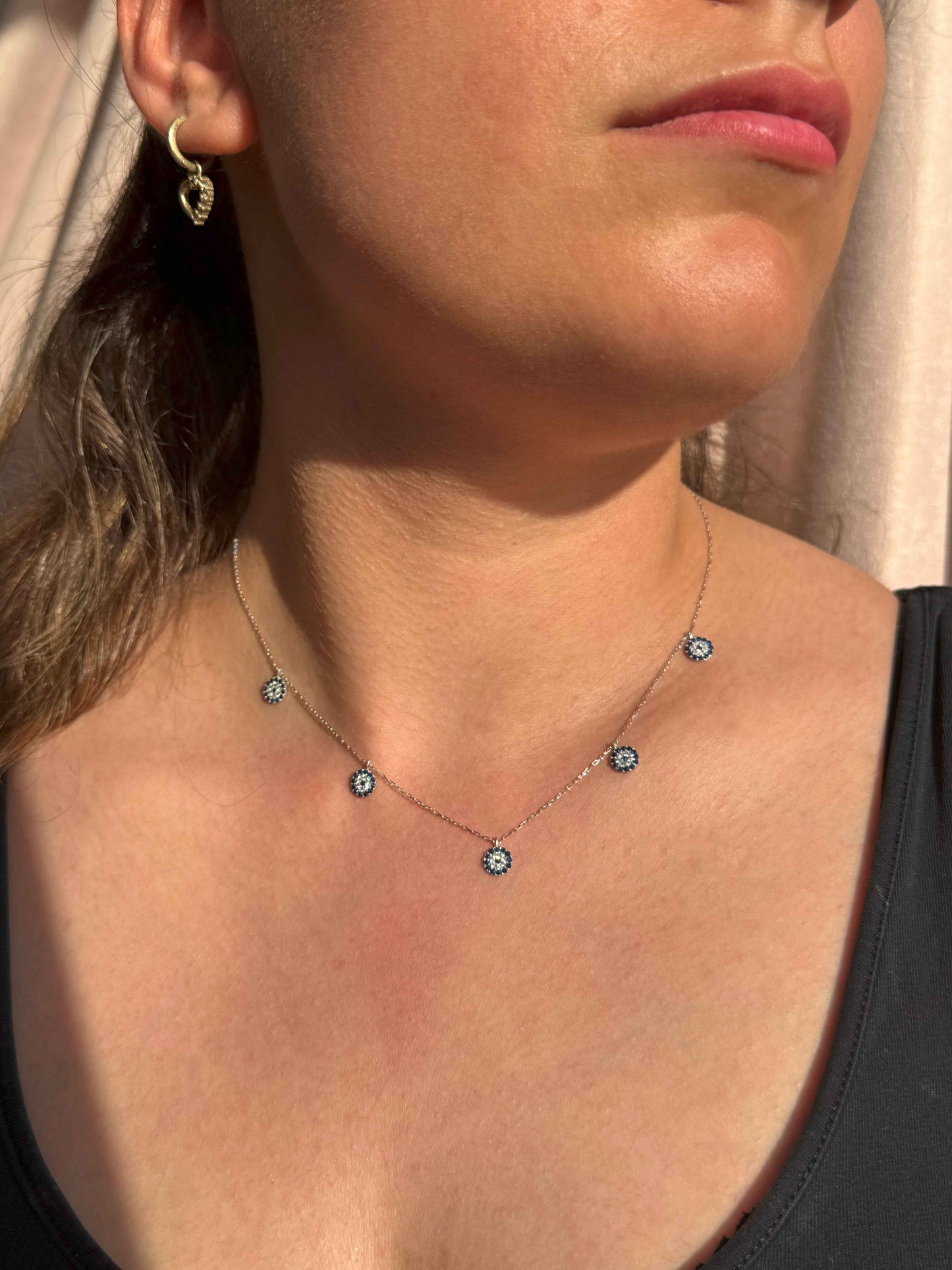 5 Navy White Navy Circle Silver Necklace