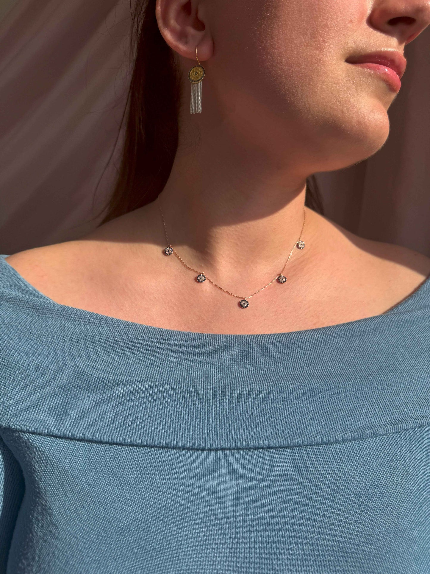 5 Navy White Navy Circle Silver Necklace
