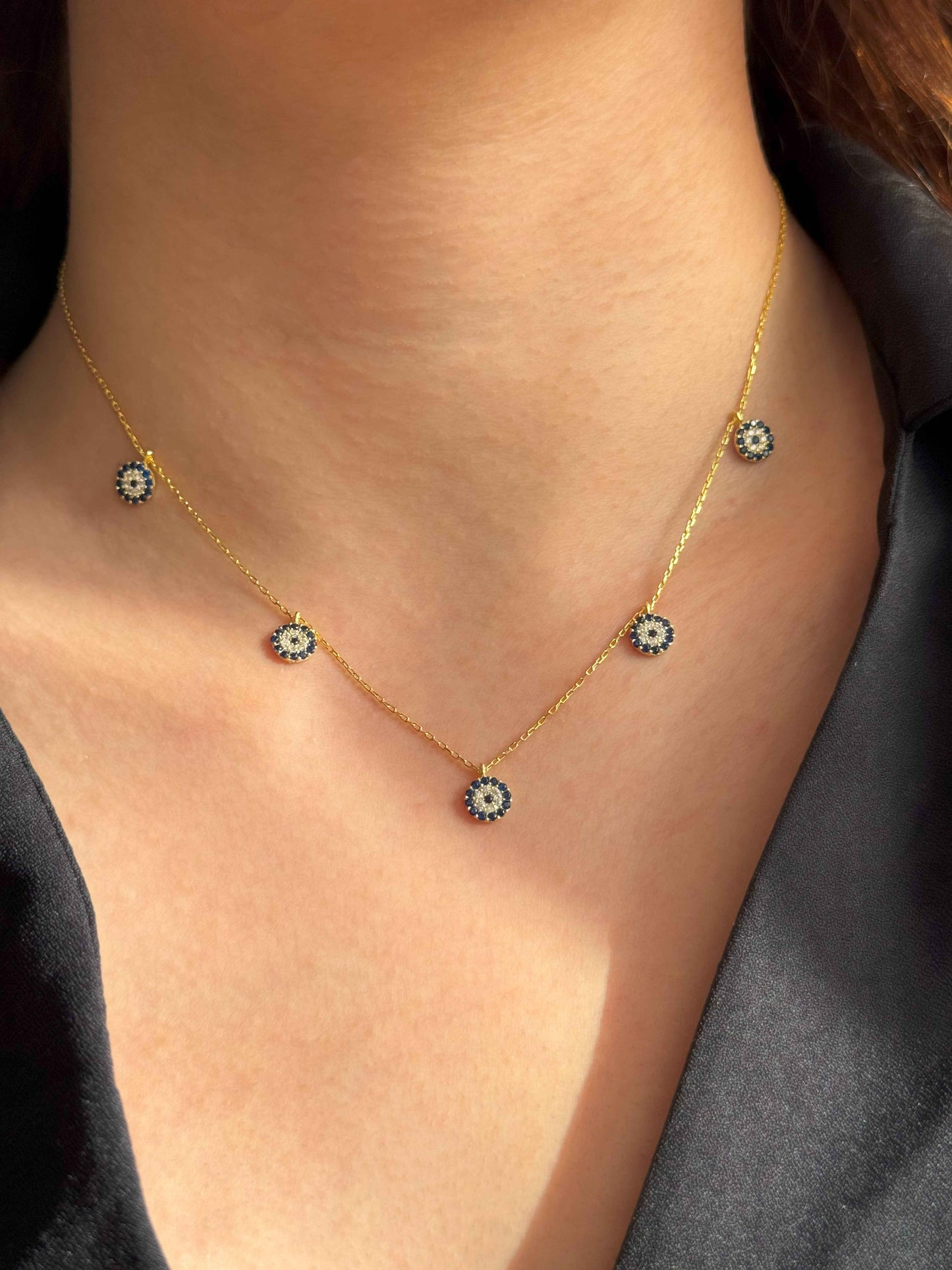 5 Navy White Navy Circle Silver Necklace