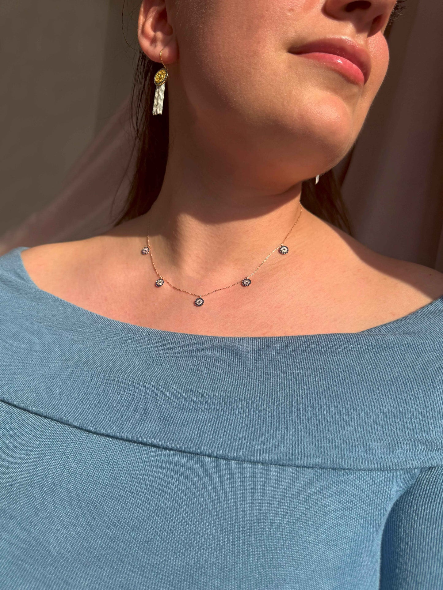 5 Navy White Navy Circle Silver Necklace