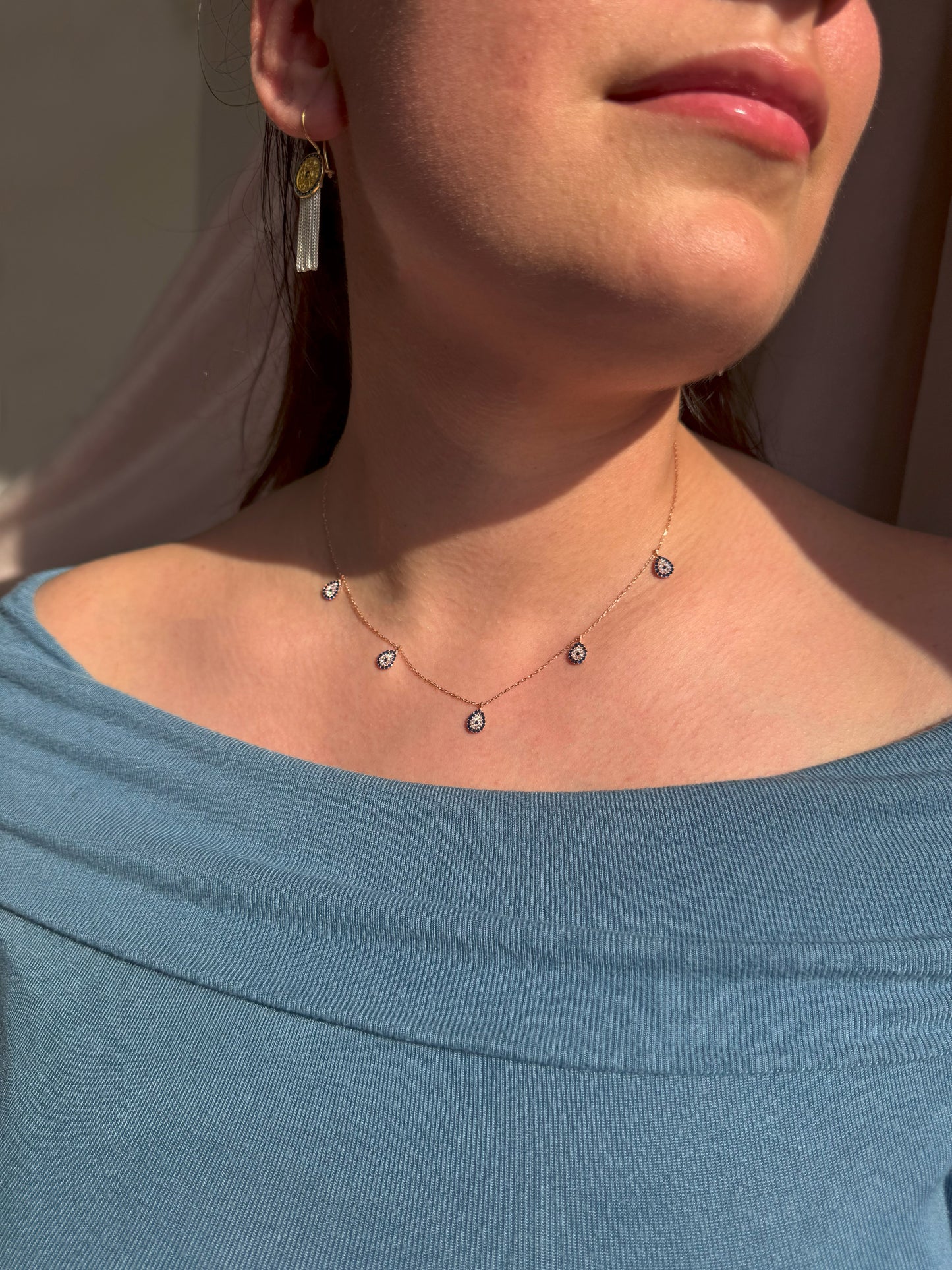 5 Navy White Navy Drop Silver Necklace