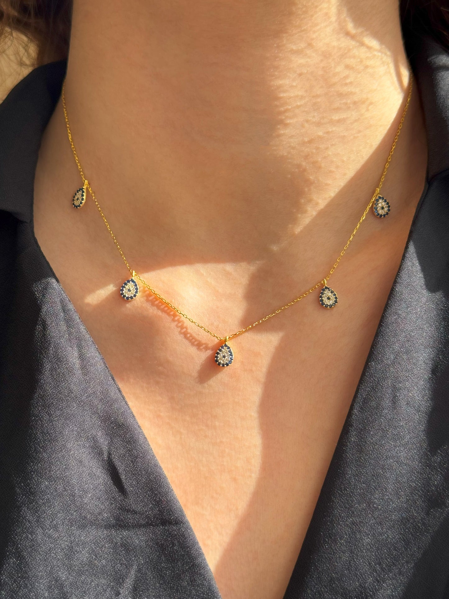 5 Navy White Navy Drop Silver Necklace
