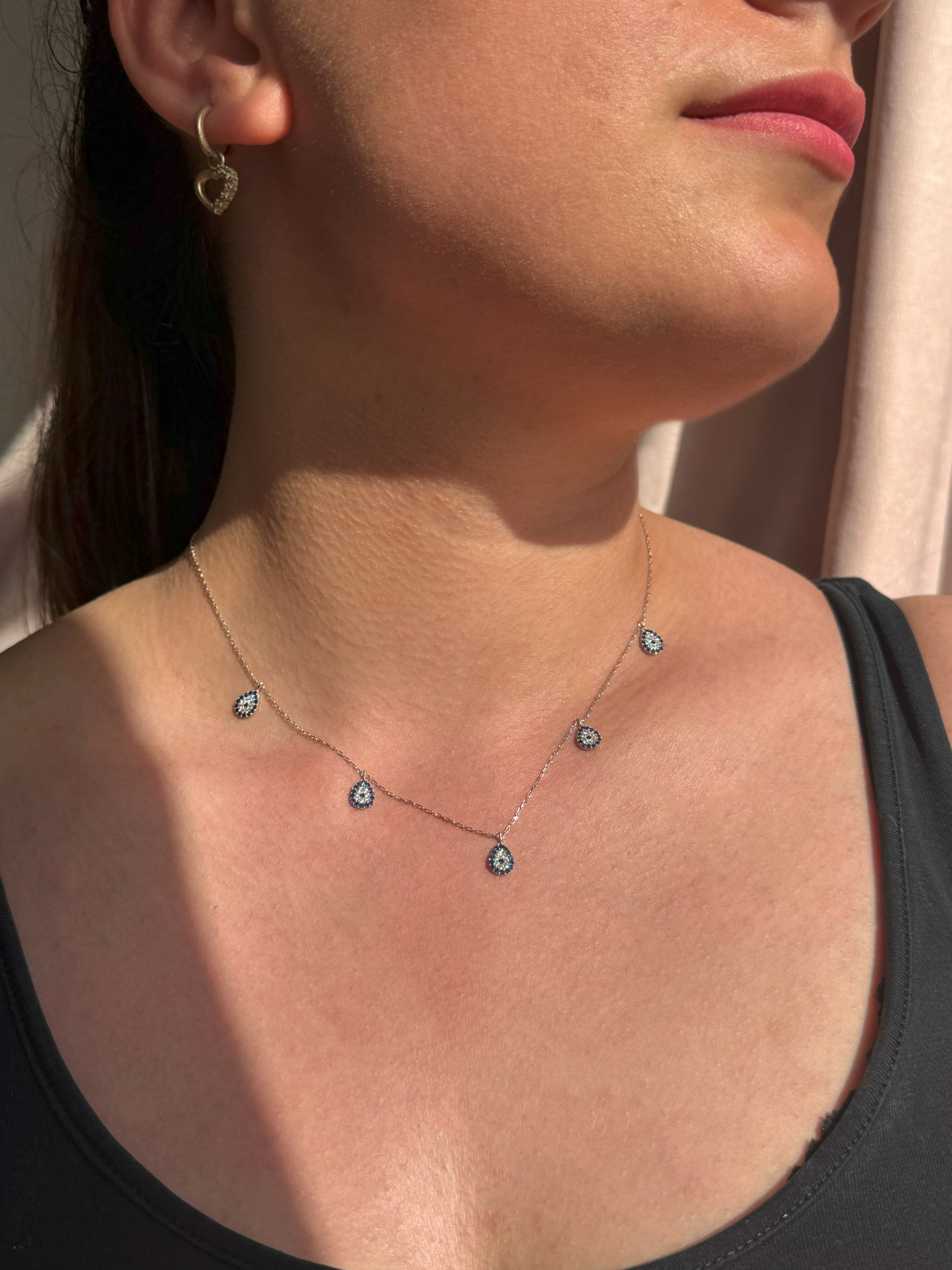 5 Navy White Navy Drop Silver Necklace