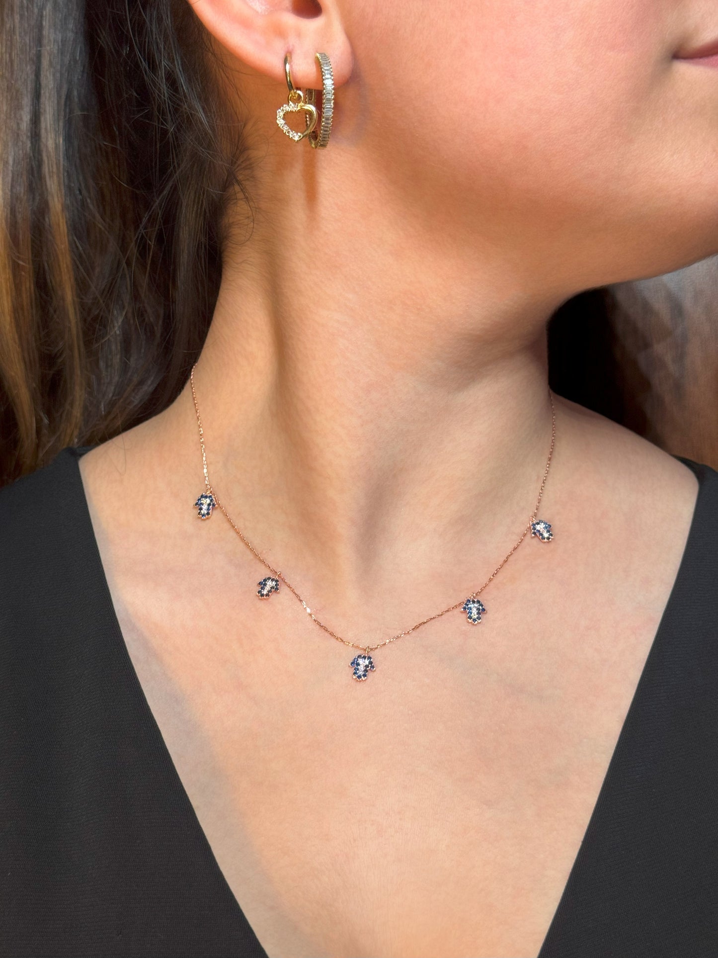 5 Navy White Hand Silver Necklace