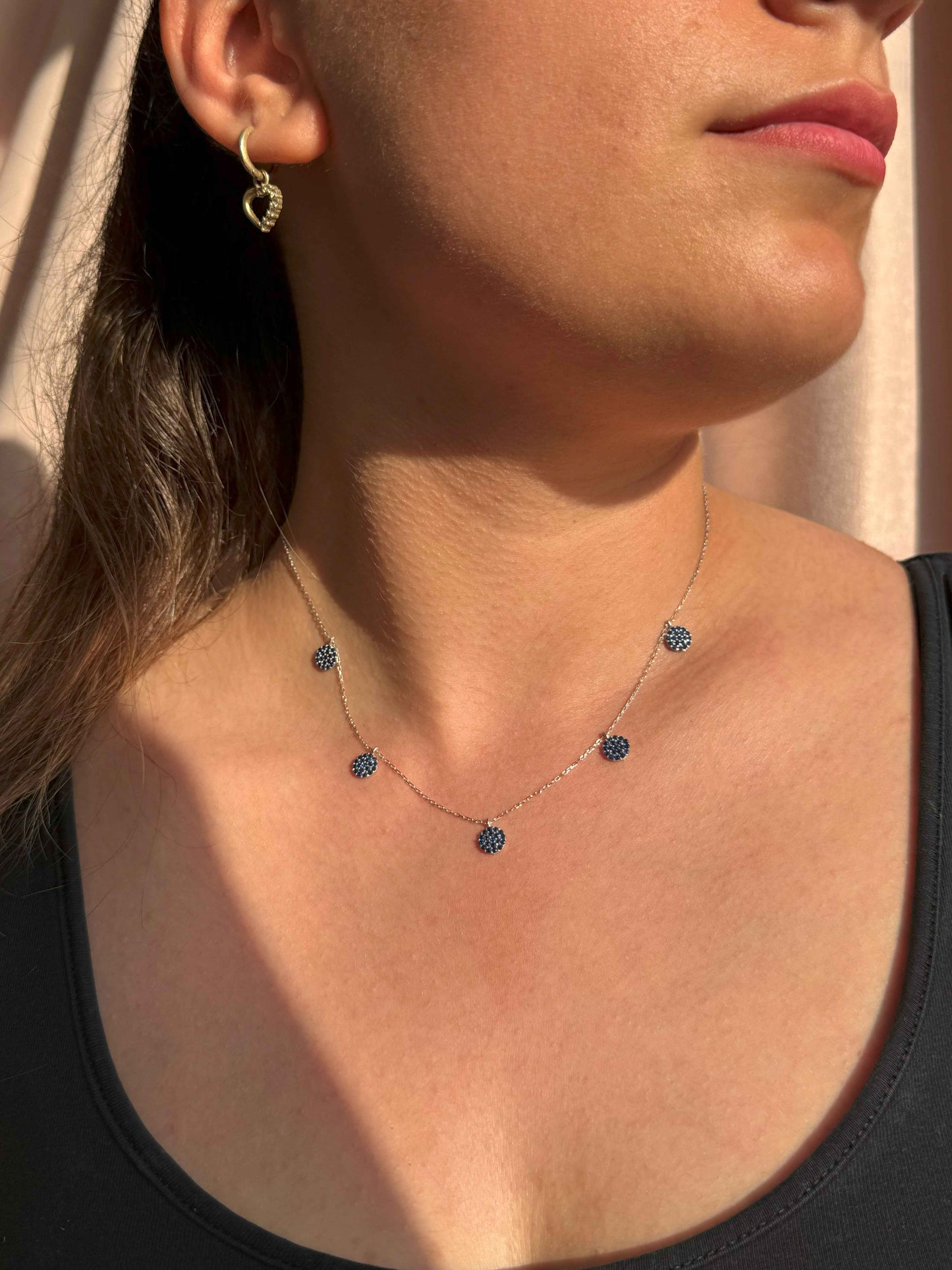 5 Navy Circle Silver Necklace