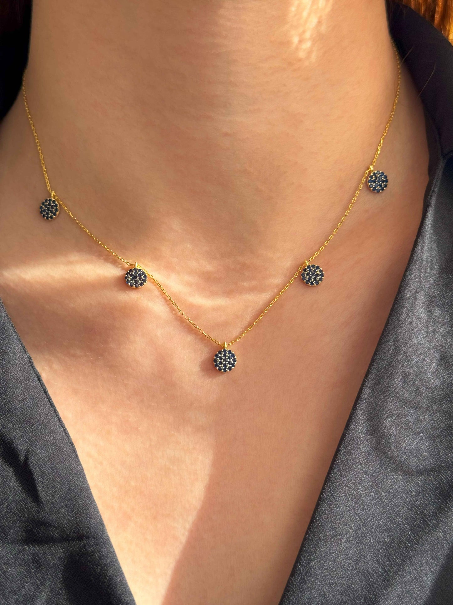 5 Navy Circle Silver Necklace