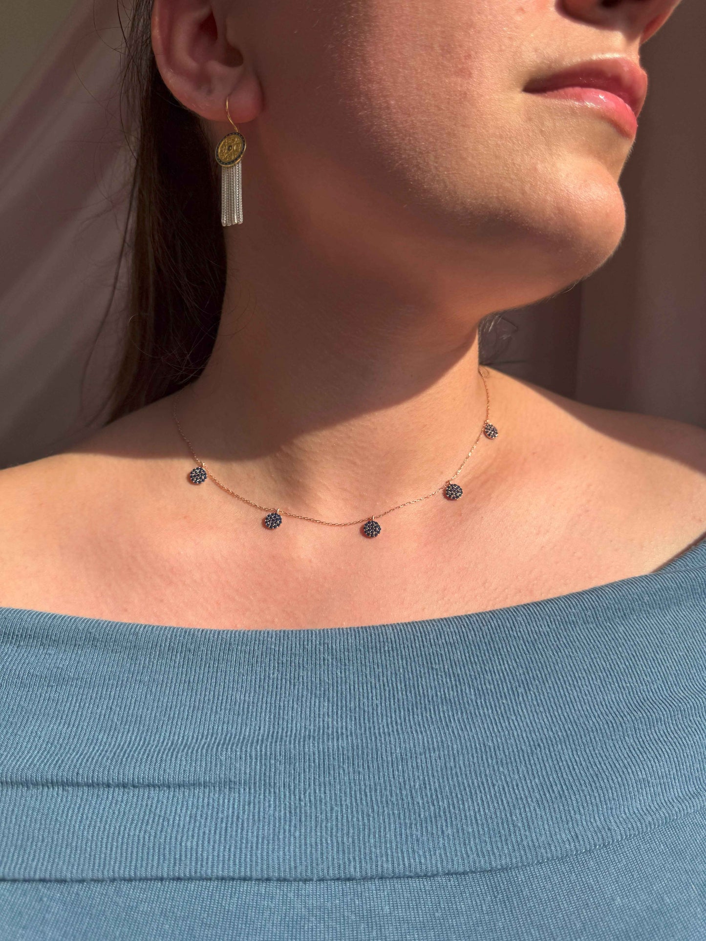 5 Navy Circle Silver Necklace