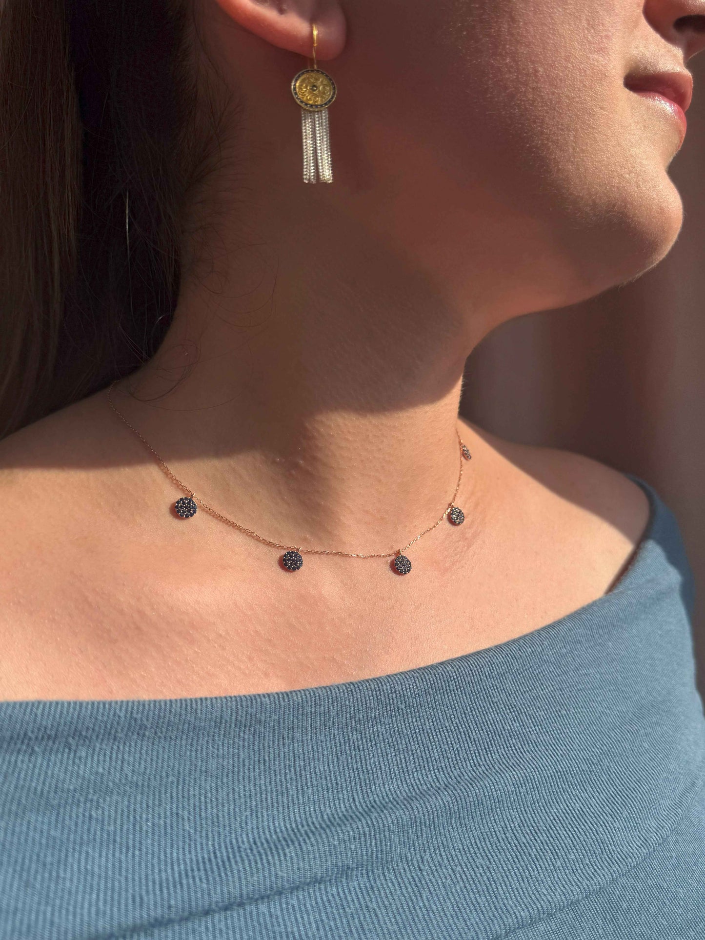 5 Navy Circle Silver Necklace