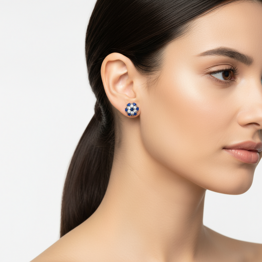 Boucles d'oreilles à tige en argent avec fleur mauvais œil