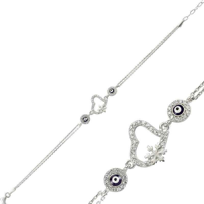 Snowflake Heart Evil Eye Women's Silver Bracelet