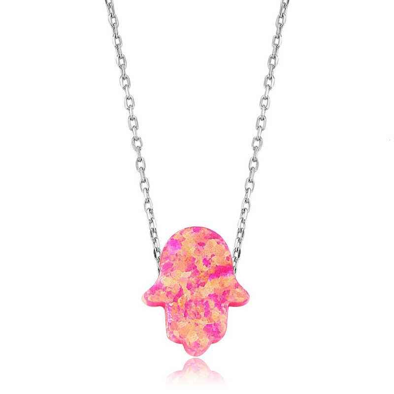 Pink Opal Fatma's Hand Women's Silver Necklace