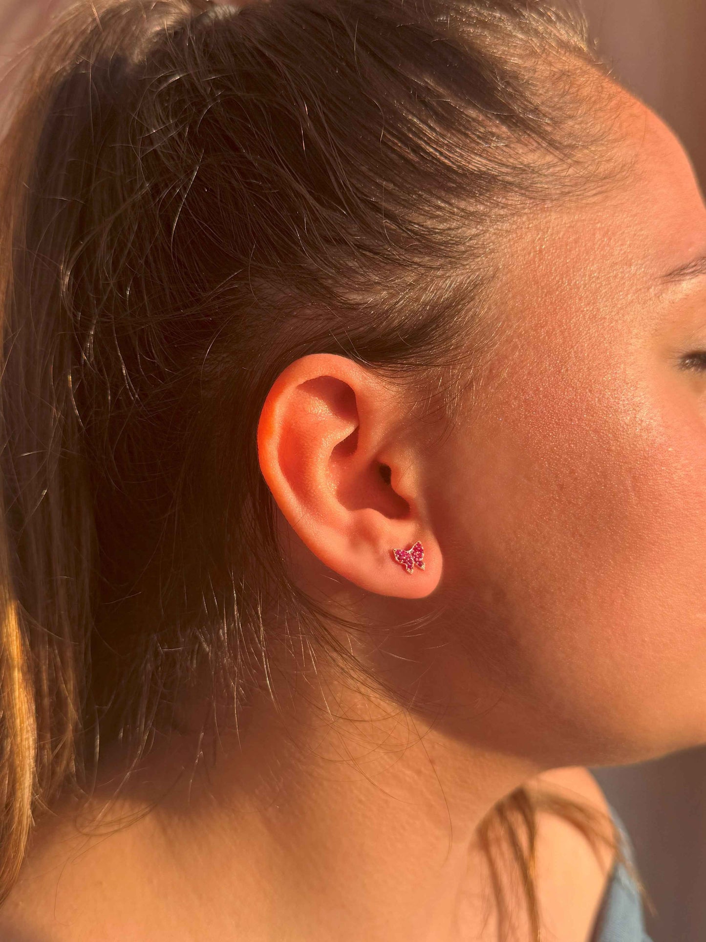 Mini Pink Butterfly Silver Earrings