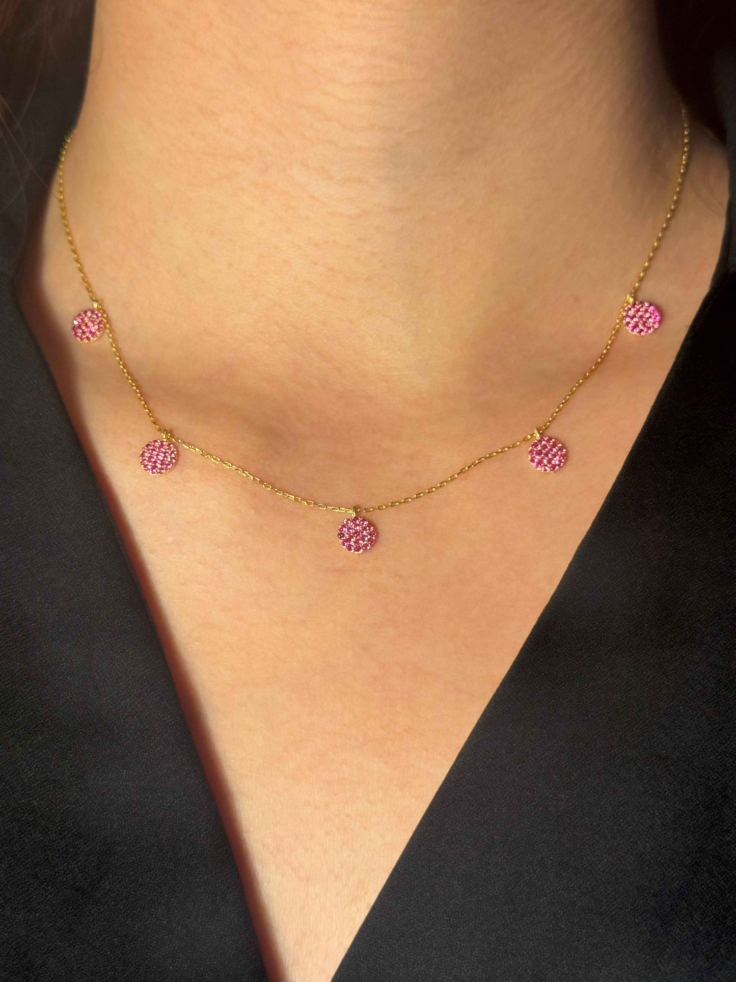 5 Red Circle Silver Necklace