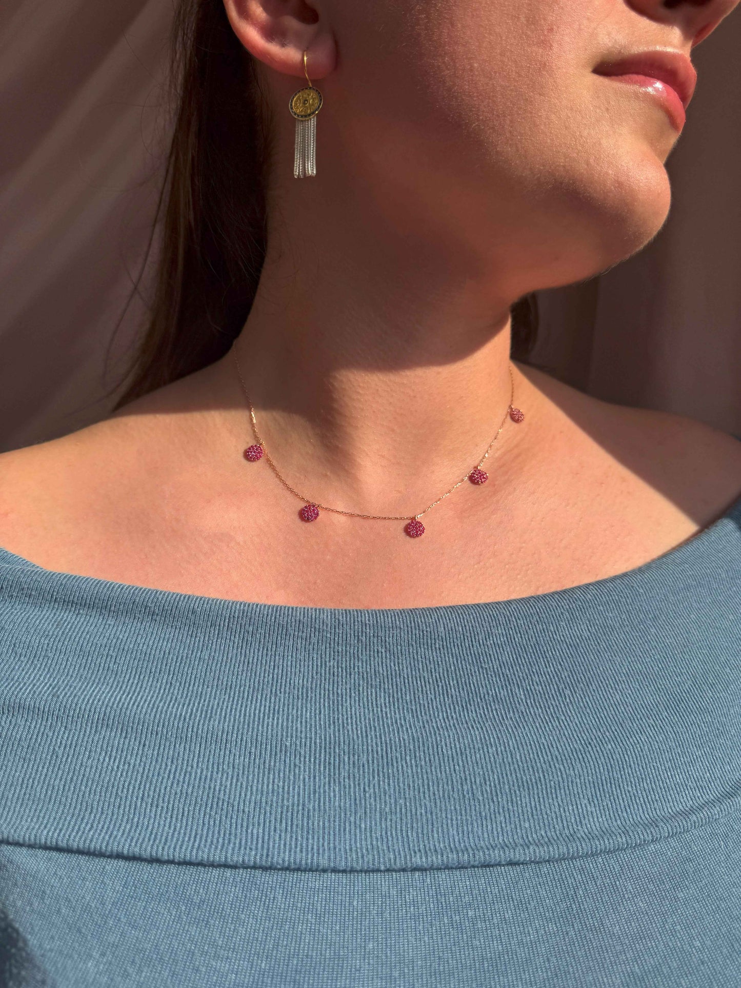 5 Red Circle Silver Necklace