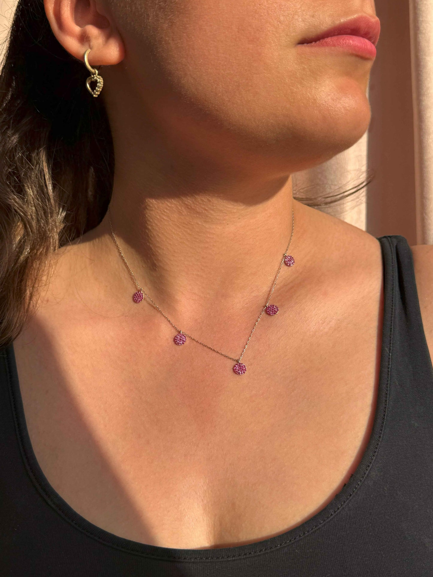 5 Red Circle Silver Necklace