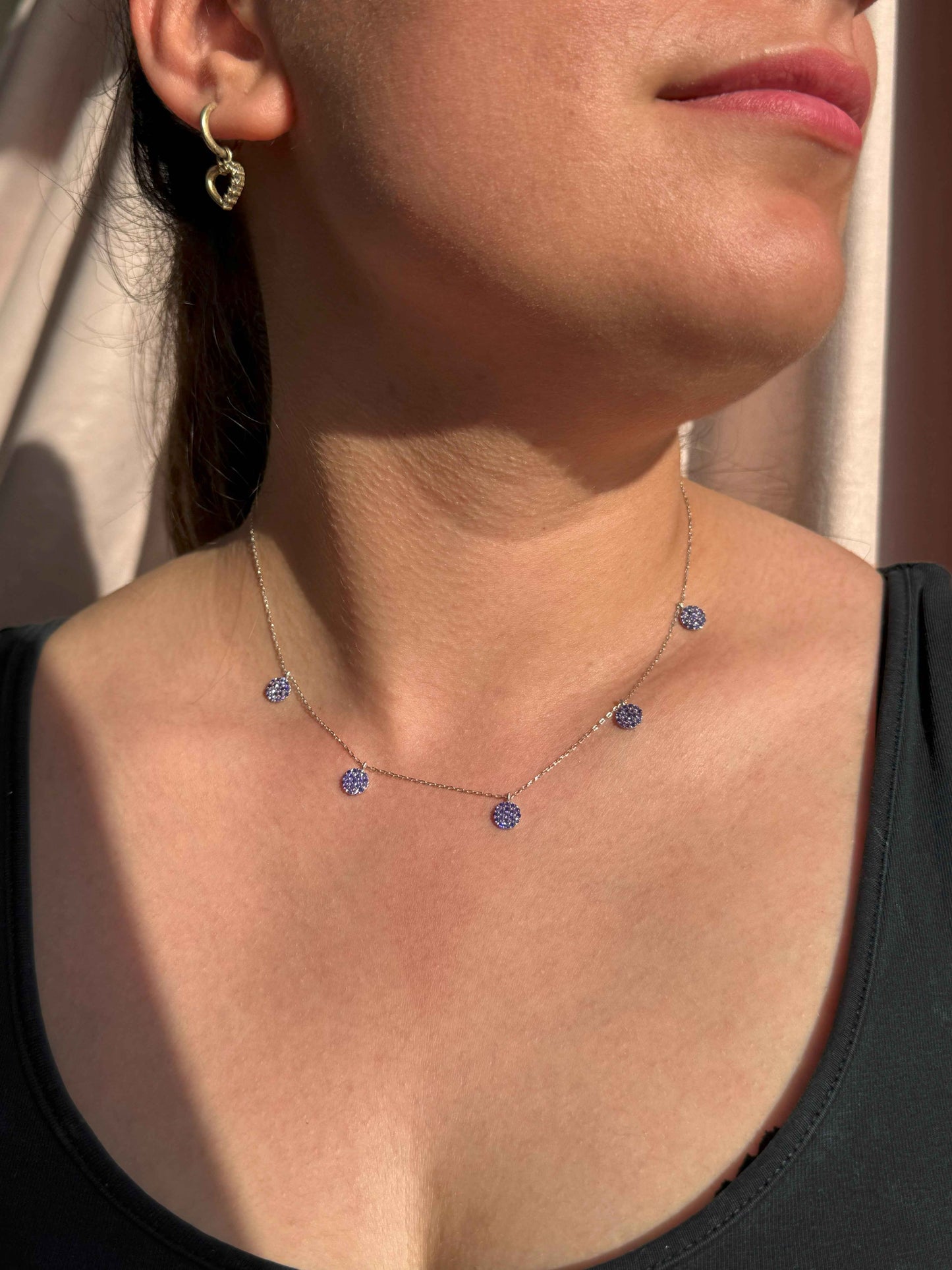 5 Purple Circle Silver Necklace