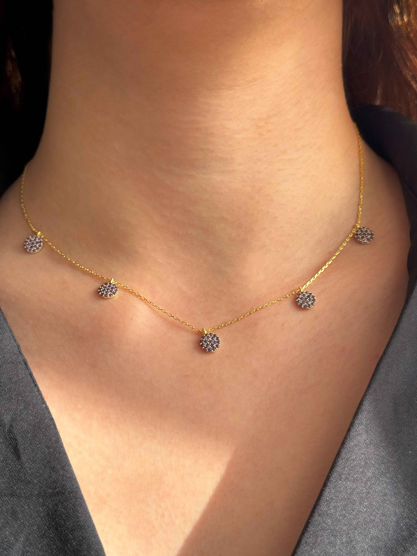 5 Purple Circle Silver Necklace
