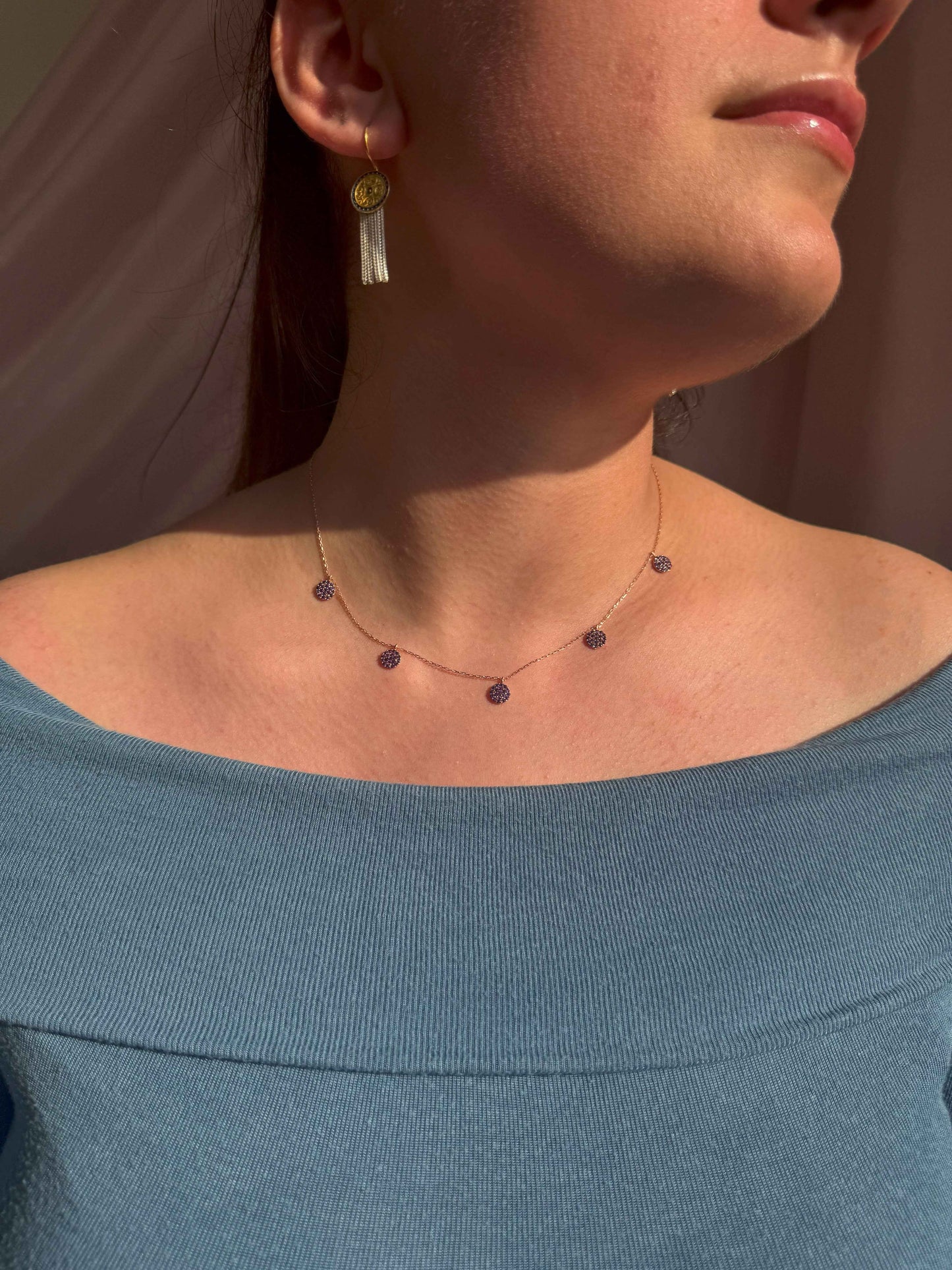 5 Purple Circle Silver Necklace