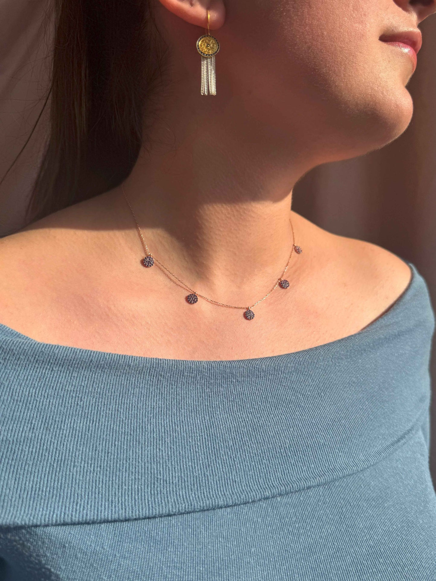 5 Purple Circle Silver Necklace