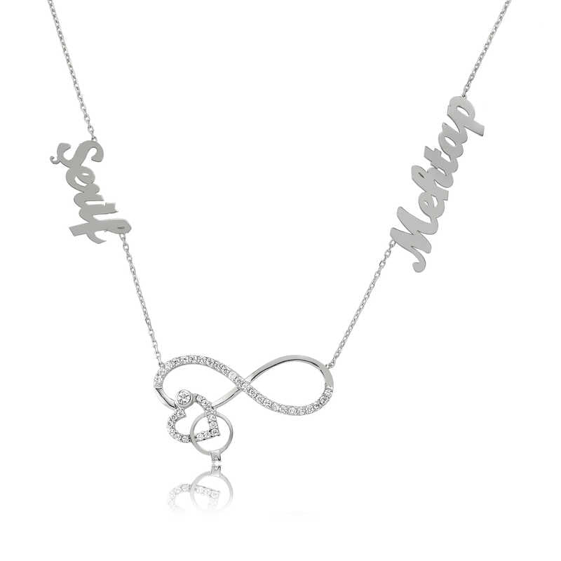 Collier en argent pour femme avec nom infini en forme de cœur