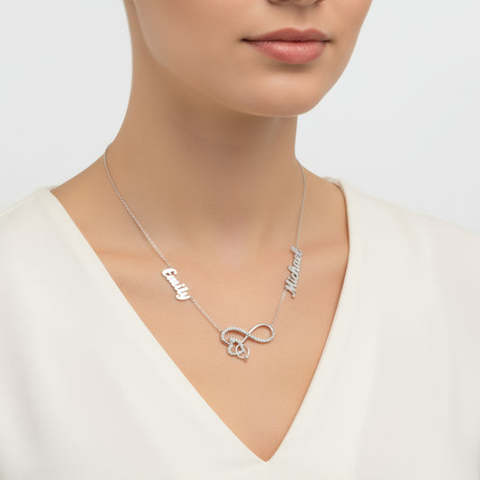 Heart-Shaped Infinity Name Women's Silver Necklace