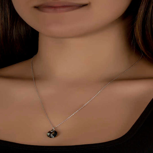 Crystal Iris Green Stone Women's Silver Necklace