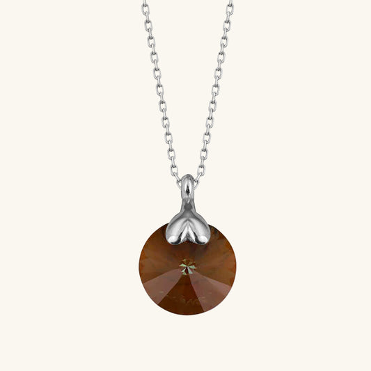 Crystal Brown Stone Women's Silver Necklace