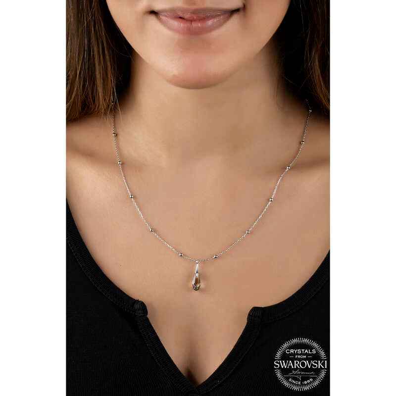 Swarovski Crystal Amethyst Bead Chain Women's Silver Necklace
