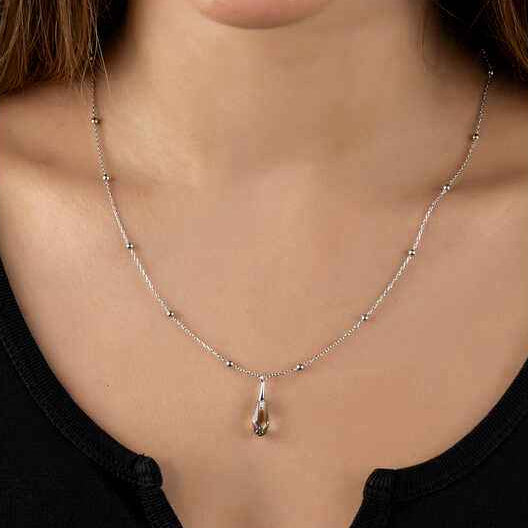 Swarovski Crystal Amethyst Bead Chain Women's Silver Necklace