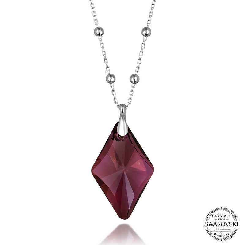 Swarovski Crystal Amethyst Bead Chain Women's Silver Necklace