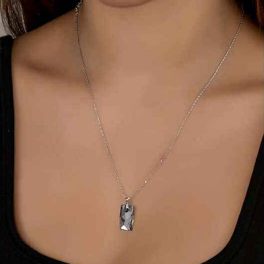 Swarovski Crystal Baguette Women's Silver Necklace