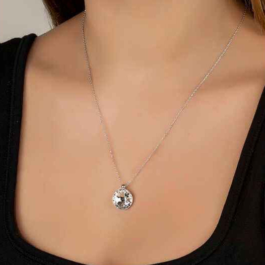 Swarovski Crystal Stone Framed Women's Silver Necklace